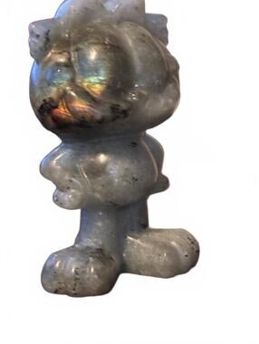 Hand-Carved Labradorite Garfield Crystal Figurine 2.5” - Natural Flash
